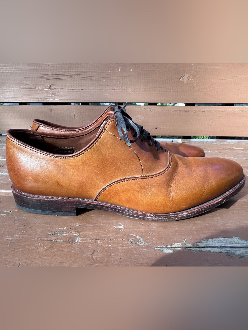 Allen Edmonds Cognac Leather Derby Shoes with Black Laces